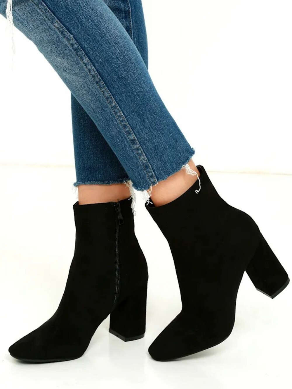 LULUS My Generation Black Suede High Heel Ankle Booties 9 Retro Witchy Sleek